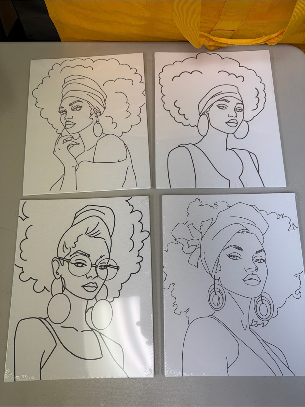 Set of 4 Black & White African American Ladies Art Canvases ready to paint color